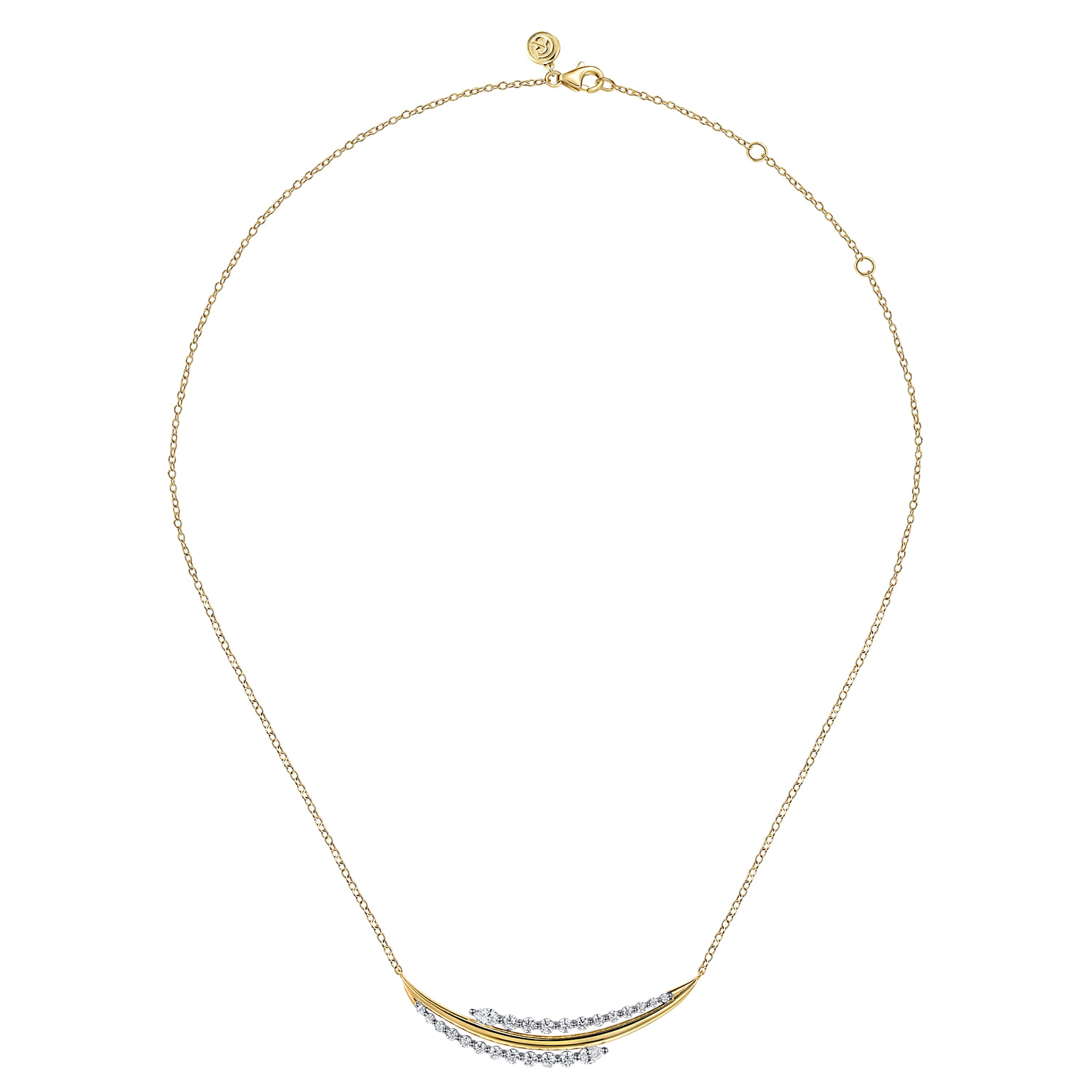 18K White  Yellow Gold Graduating Diamond Bar Necklace - 1.6 ct - Shot 2