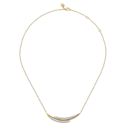 18K White  Yellow Gold Graduating Diamond Bar Necklace