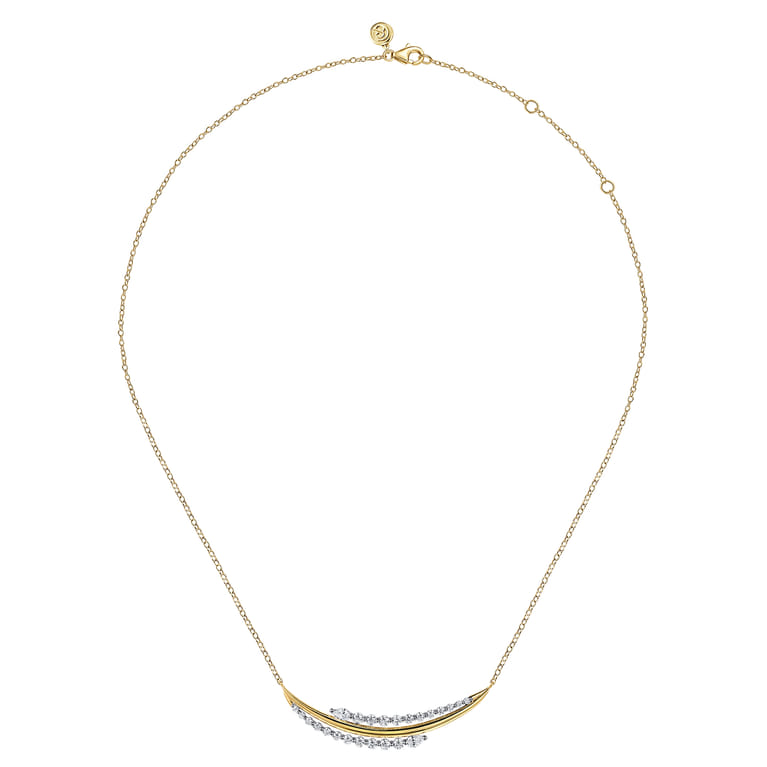 18K White  Yellow Gold Graduating Diamond Bar Necklace - 1.6 ct - Shot 2