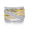 18K White  Yellow Gold Layered Wide Band Diamond Ring - 2.37 ct