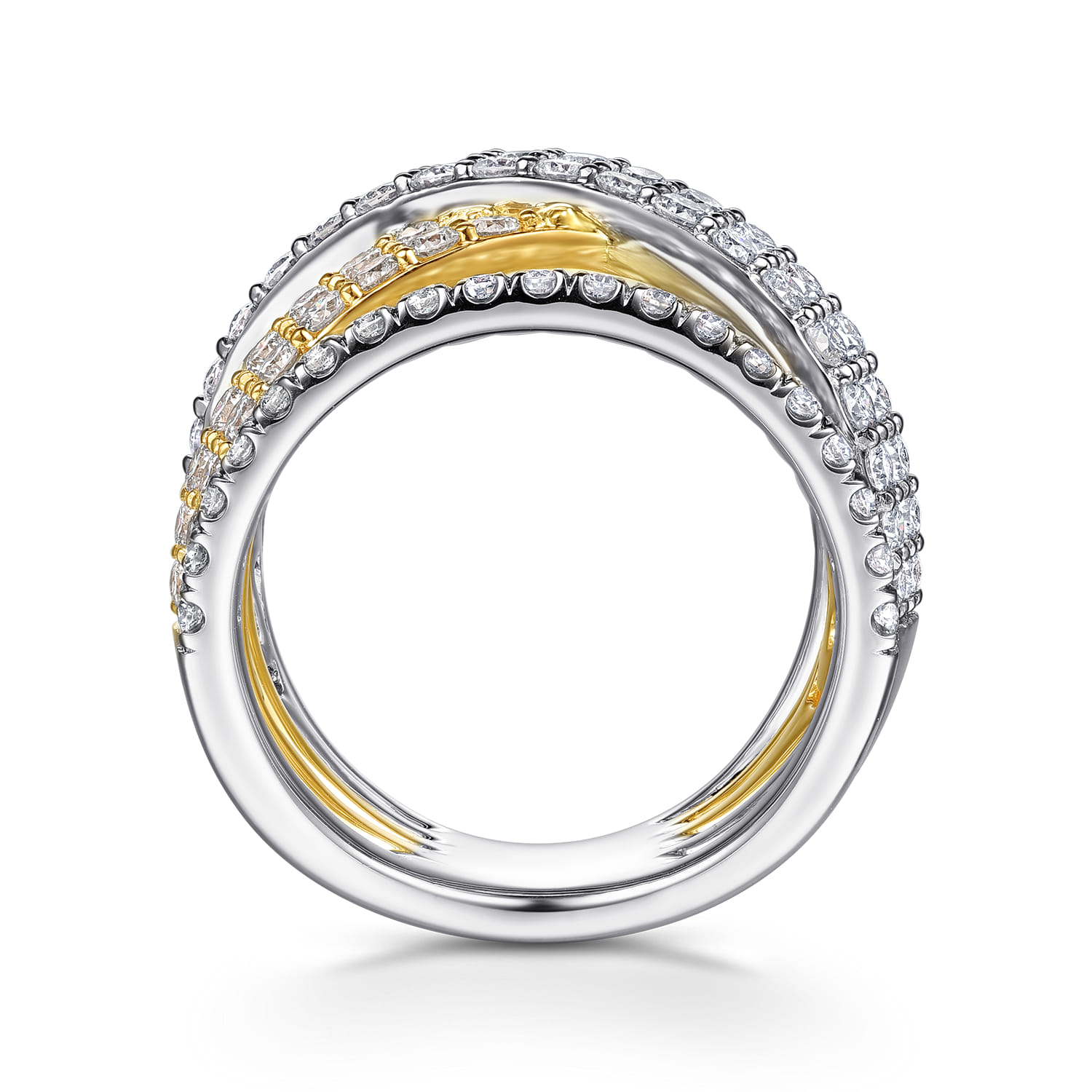 18K White  Yellow Gold Layered Wide Band Diamond Ring - 2.37 ct - Shot 2