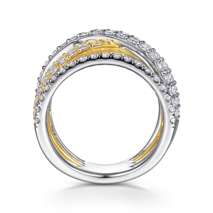 18K White  Yellow Gold Layered Wide Band Diamond Ring