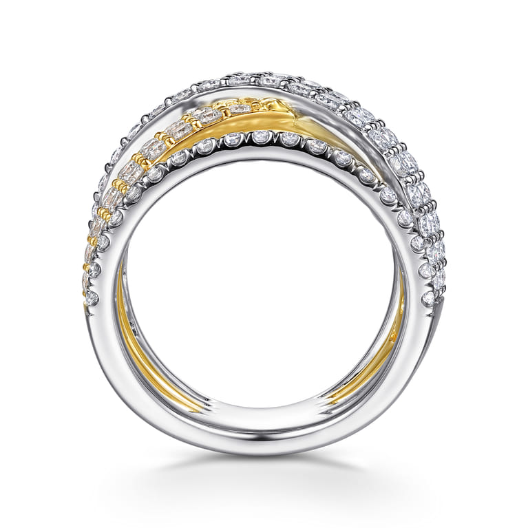18K White  Yellow Gold Layered Wide Band Diamond Ring - 2.37 ct - Shot 2