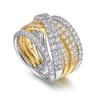 18K White  Yellow Gold Layered Wide Band Diamond Ring - 2.37 ct