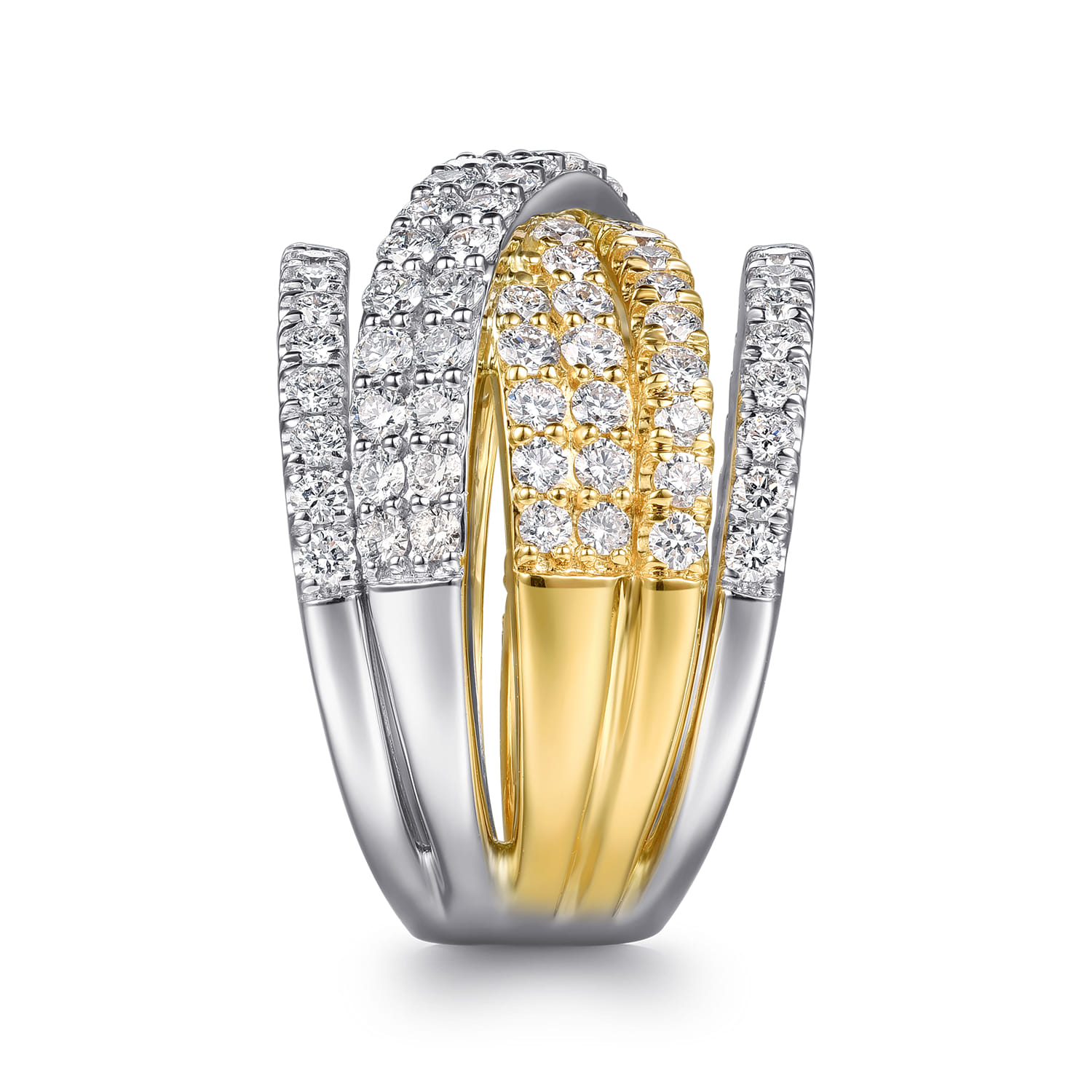 18K White  Yellow Gold Layered Wide Band Diamond Ring - 2.37 ct - Shot 4