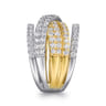 18K White  Yellow Gold Layered Wide Band Diamond Ring - 2.37 ct