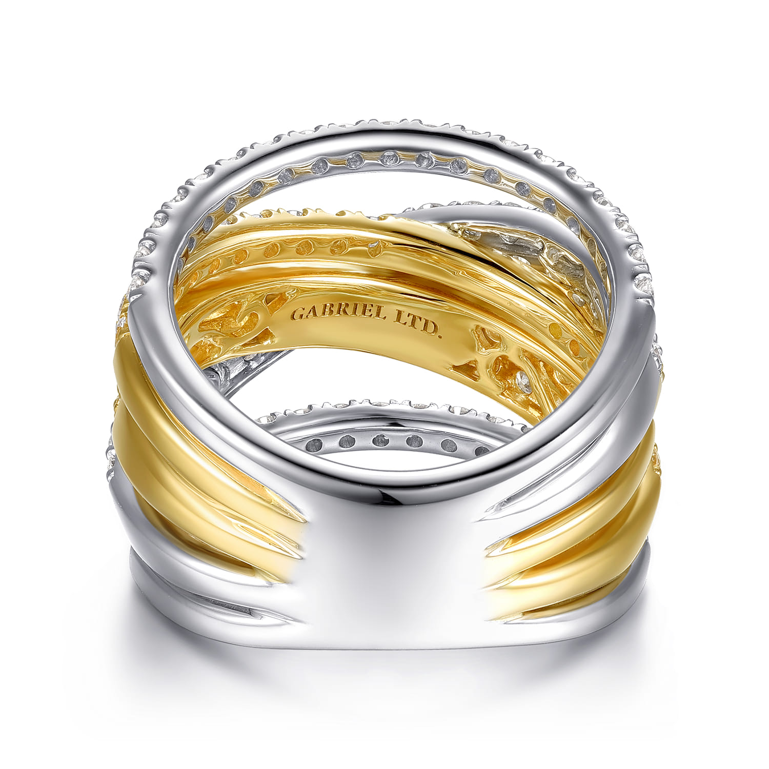 18K White  Yellow Gold Layered Wide Band Diamond Ring - 2.37 ct - Shot 5