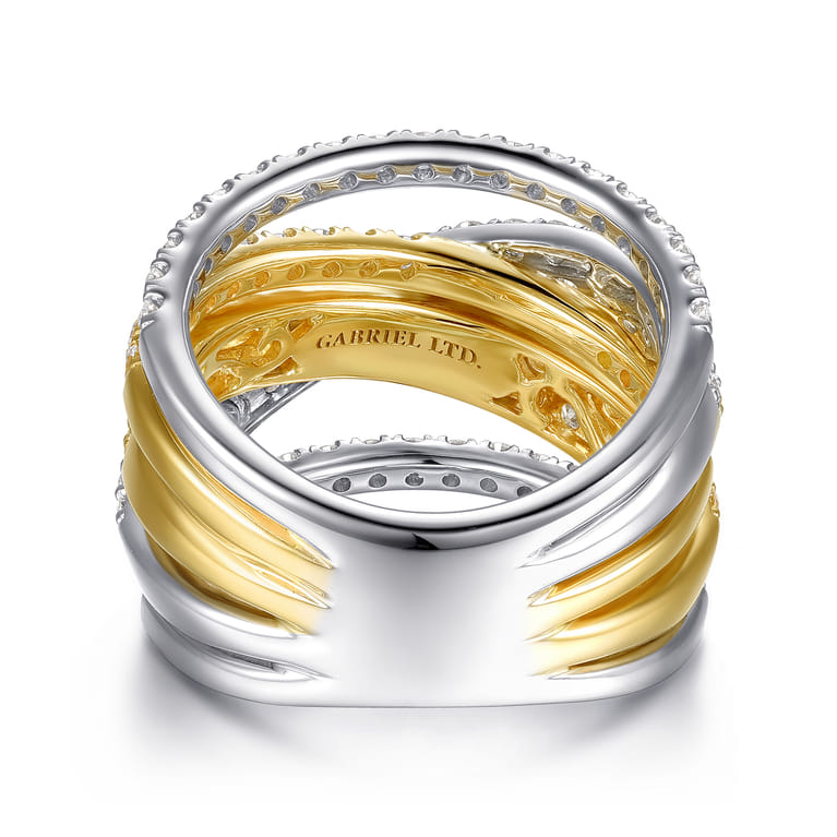 18K White  Yellow Gold Layered Wide Band Diamond Ring - 2.37 ct - Shot 5