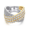 18K White  Yellow Gold Multi Row Diamond Criss Cross Ring - 2.41 ct