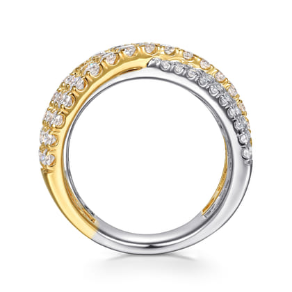 18K White  Yellow Gold Multi Row Diamond Criss Cross Ring