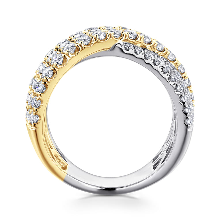 18K White  Yellow Gold Multi Row Diamond Criss Cross Ring - 2.41 ct - Shot 2