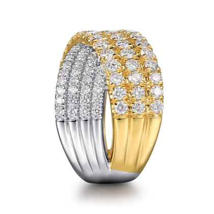 18K White  Yellow Gold Multi Row Diamond Criss Cross Ring