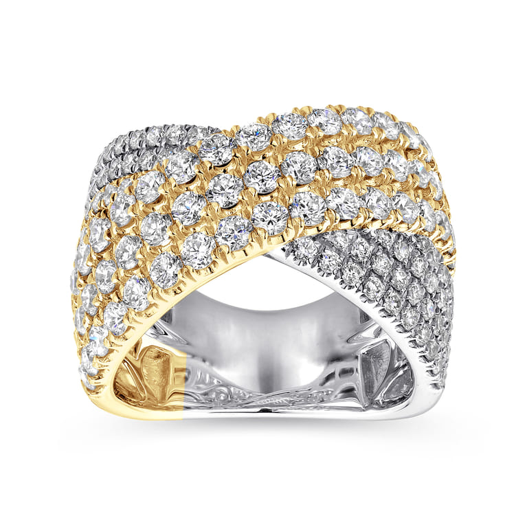 18K White  Yellow Gold Multi Row Diamond Criss Cross Ring - 2.41 ct - Shot 4