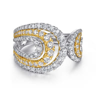 18K White  Yellow Gold Split Shank Diamond Wide Band Ring