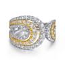 18K White  Yellow Gold Split Shank Diamond Wide Band Ring - 1.06 ct