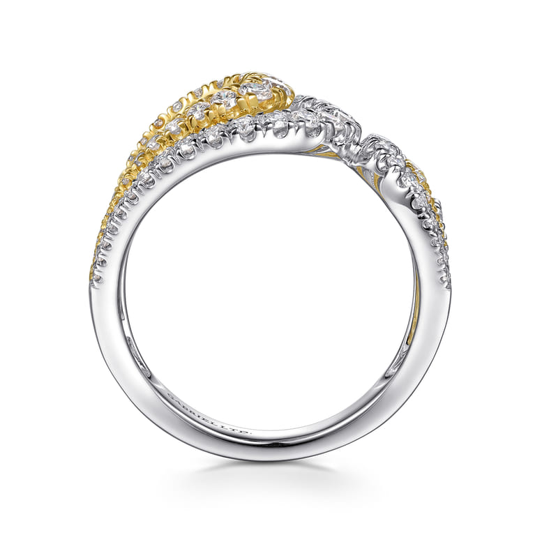 18K White  Yellow Gold Split Shank Diamond Wide Band Ring - 1.06 ct - Shot 2