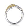 18K White  Yellow Gold Split Shank Diamond Wide Band Ring - 1.06 ct