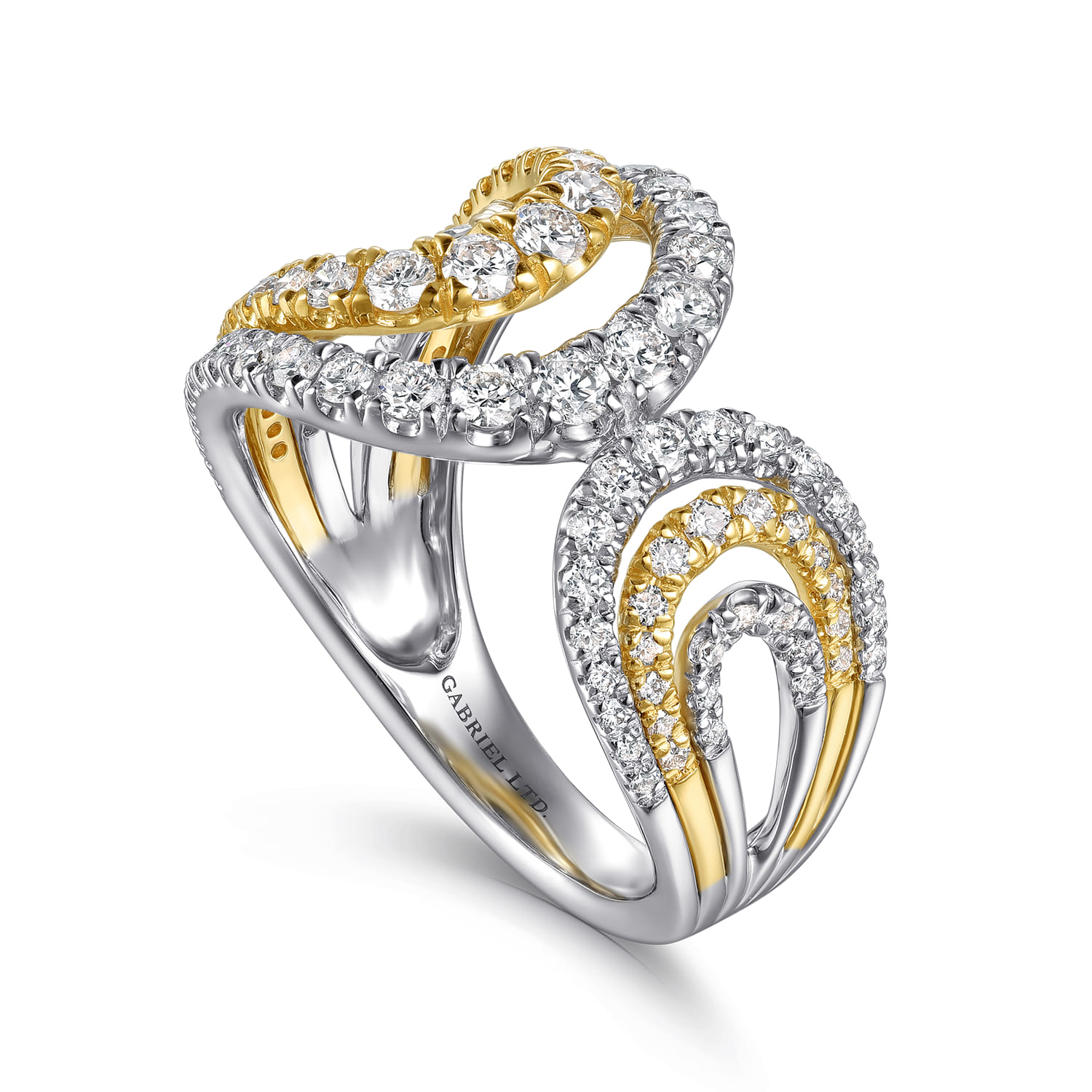 18K White  Yellow Gold Split Shank Diamond Wide Band Ring - 1.06 ct - Shot 3