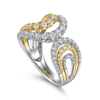 18K White  Yellow Gold Split Shank Diamond Wide Band Ring