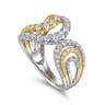 18K White  Yellow Gold Split Shank Diamond Wide Band Ring - 1.06 ct