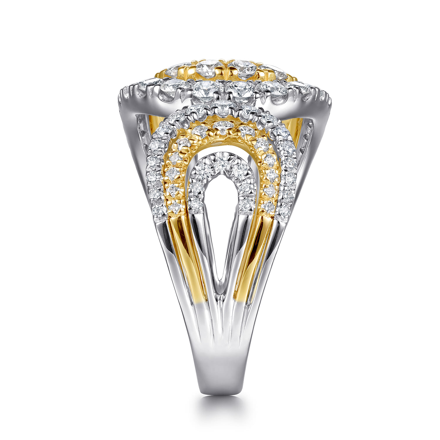 18K White  Yellow Gold Split Shank Diamond Wide Band Ring - 1.06 ct - Shot 4