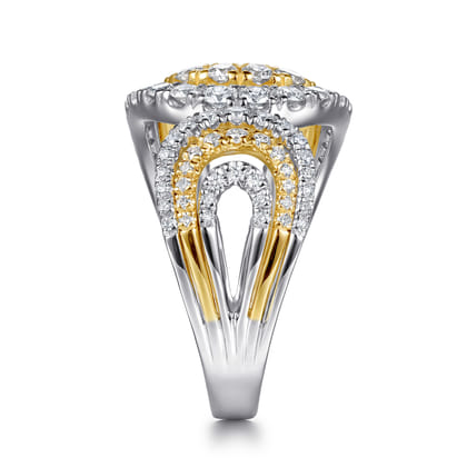 18K White  Yellow Gold Split Shank Diamond Wide Band Ring