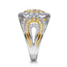 18K White  Yellow Gold Split Shank Diamond Wide Band Ring - 1.06 ct