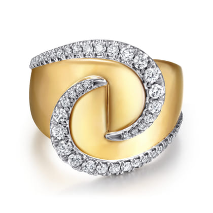 18K White-Yellow Gold Swirling Metal and Diamond Statement Ring