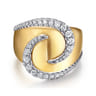 18K White-Yellow Gold Swirling Metal and Diamond Statement Ring - 0.55 ct