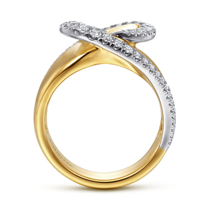 18K White-Yellow Gold Swirling Metal and Diamond Statement Ring