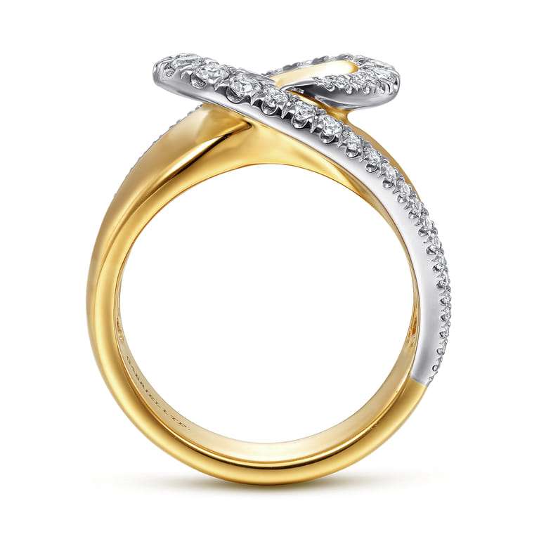 18K White-Yellow Gold Swirling Metal and Diamond Statement Ring - 0.55 ct - Shot 2