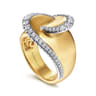 18K White-Yellow Gold Swirling Metal and Diamond Statement Ring - 0.55 ct