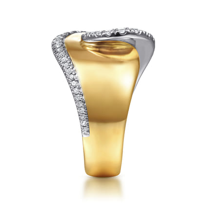 18K White-Yellow Gold Swirling Metal and Diamond Statement Ring