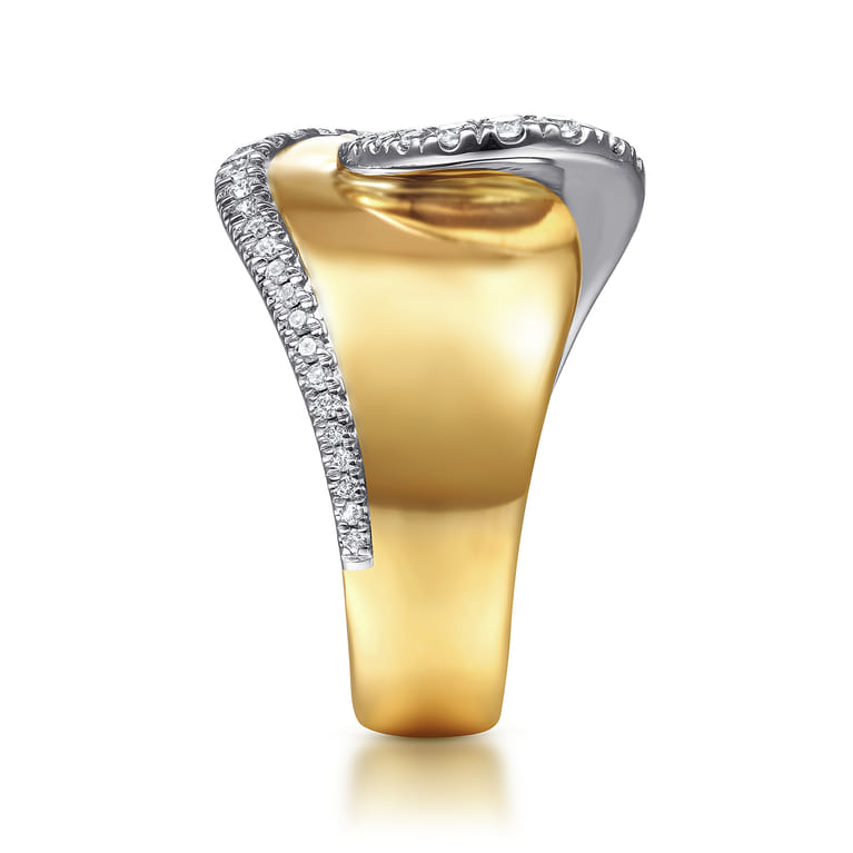 18K White-Yellow Gold Swirling Metal and Diamond Statement Ring - 0.55 ct - Shot 4