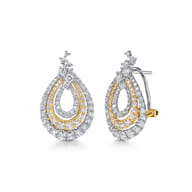 18K White  Yellow Gold Triple Teardrop Diamond Huggies