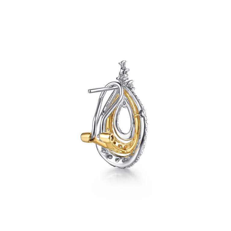 18K White  Yellow Gold Triple Teardrop Diamond Huggies - 1.95 ct - Shot 2