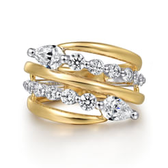 18K White and Yellow Gold Diamond Bypass Ladies Ring