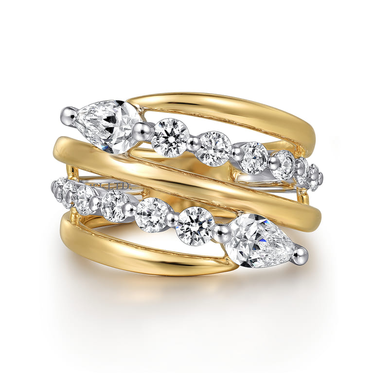 18K White and Yellow Gold Diamond Bypass Ladies Ring - 1.55 ct - Shot 1