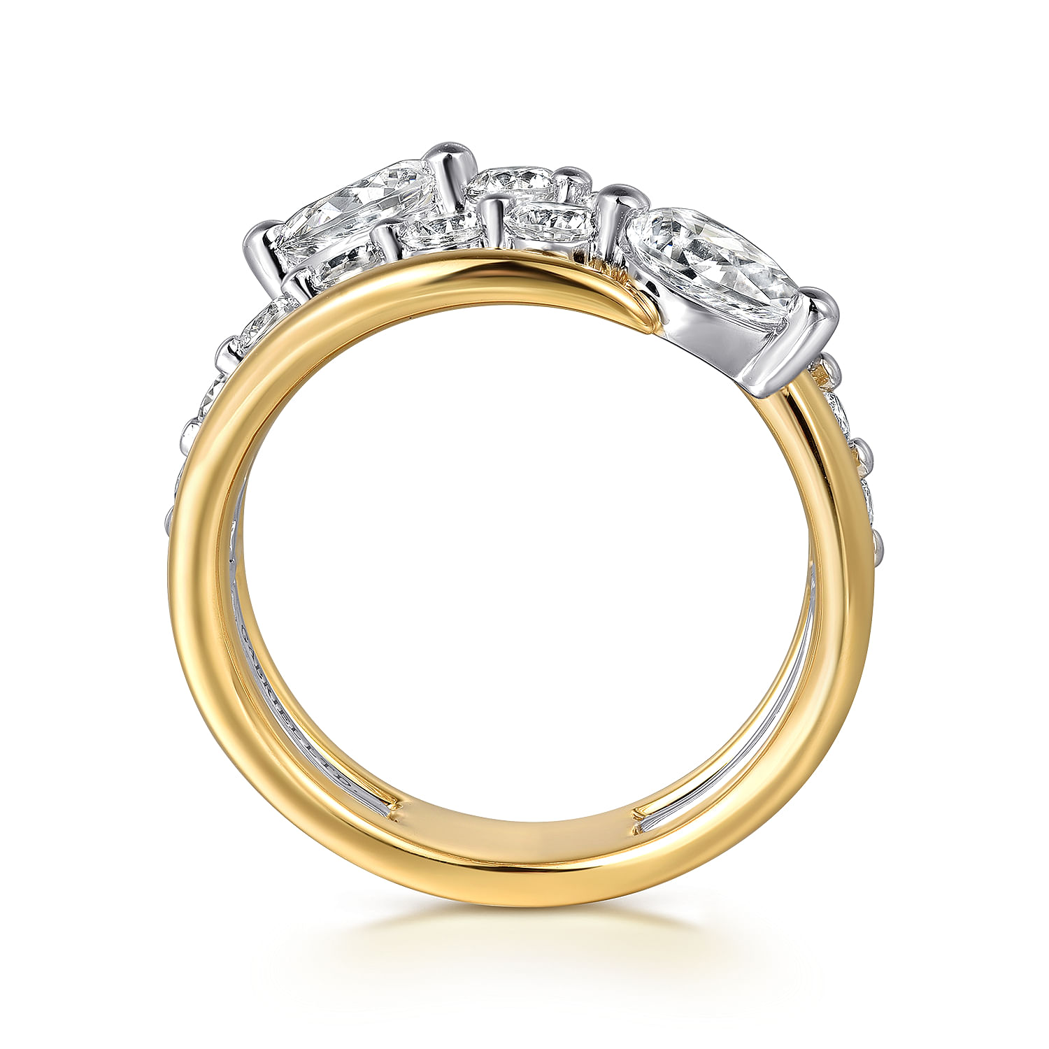 18K White and Yellow Gold Diamond Bypass Ladies Ring