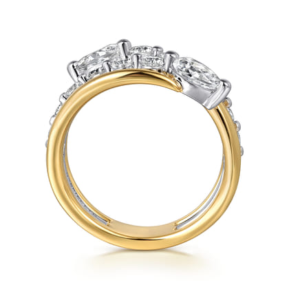 18K White and Yellow Gold Diamond Bypass Ladies Ring