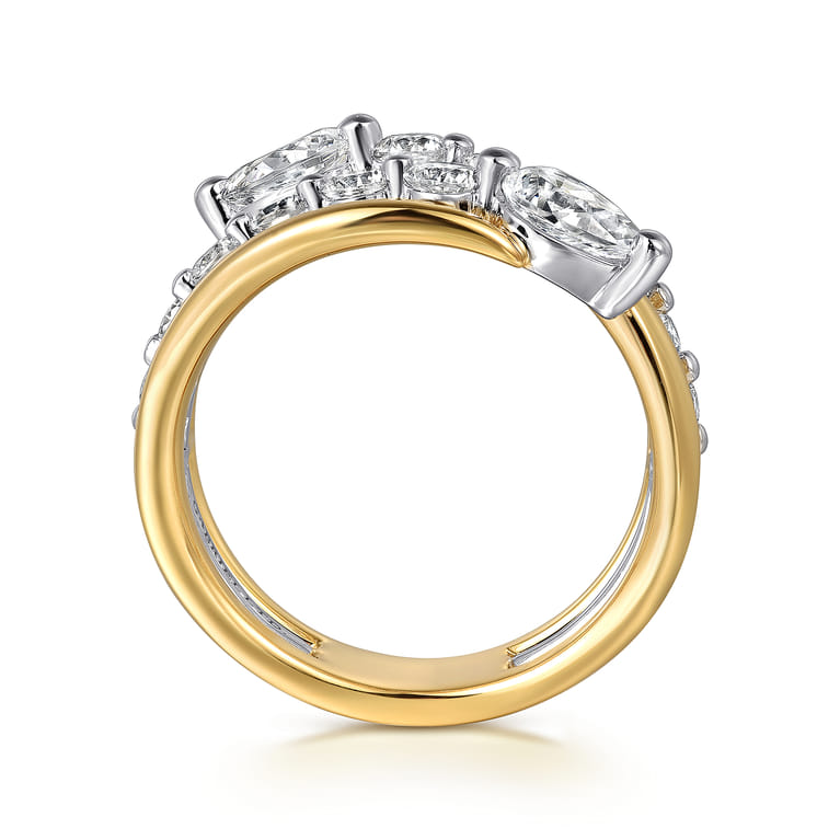 18K White and Yellow Gold Diamond Bypass Ladies Ring - 1.55 ct - Shot 2