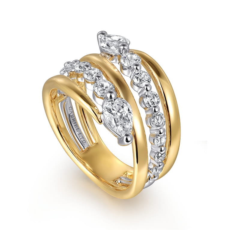 18K White and Yellow Gold Diamond Bypass Ladies Ring - 1.55 ct - Shot 3