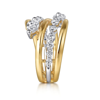 18K White and Yellow Gold Diamond Bypass Ladies Ring