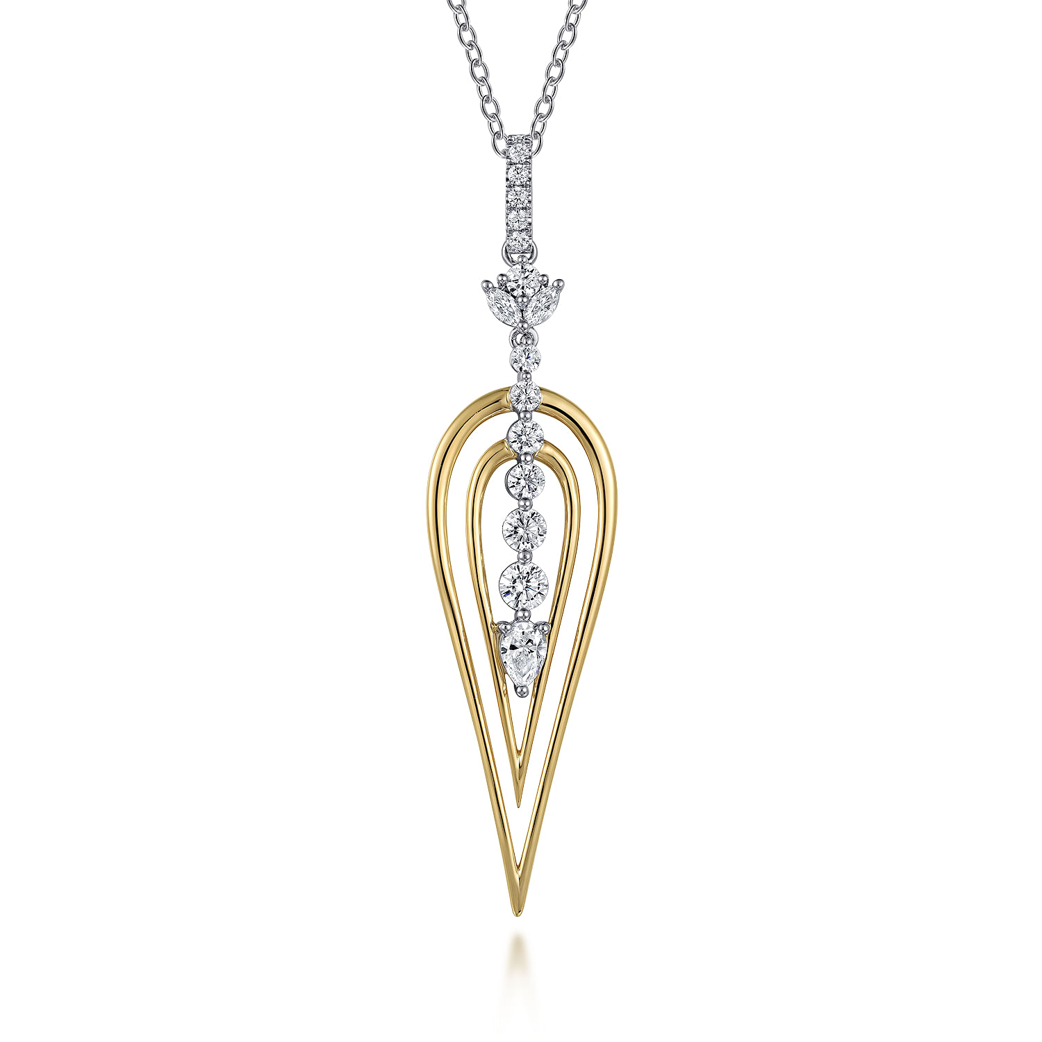 18K White and Yellow Gold Diamond Drop Pendant Necklace