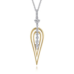 18K White and Yellow Gold Diamond Drop Pendant Necklace
