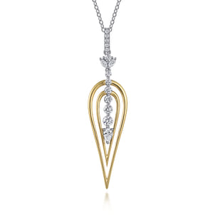 18K White and Yellow Gold Diamond Drop Pendant Necklace