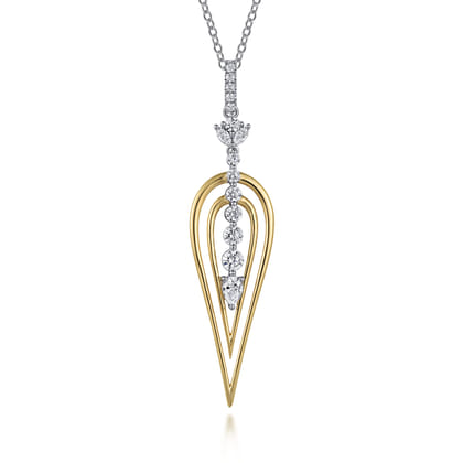 18K White and Yellow Gold Diamond Drop Pendant Necklace