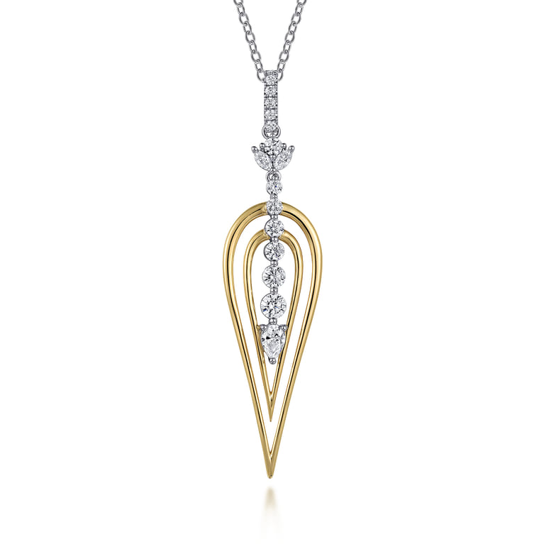 18K White and Yellow Gold Diamond Drop Pendant Necklace - 2.45 ct - Shot 1