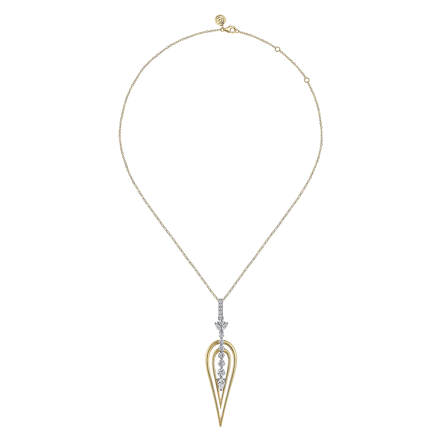 18K White and Yellow Gold Diamond Drop Pendant Necklace