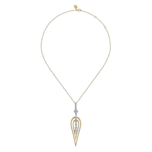 18K White and Yellow Gold Diamond Drop Pendant Necklace